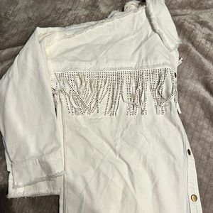 Pebby Forevee Cream Denim Fringe Overshirt